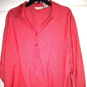 Krazy Kat 2X red checked button blouse rayon/polyester